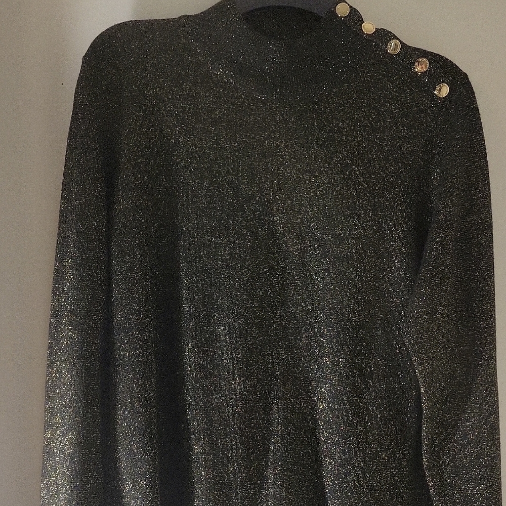 calvin Klein Elegant Black Sweater with Gold Accents
